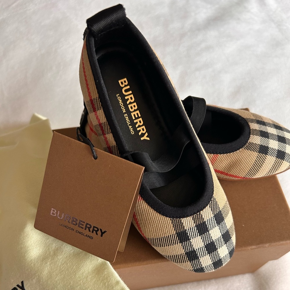 Burberry Kids Checkered Ballet Flats - Black and Tan